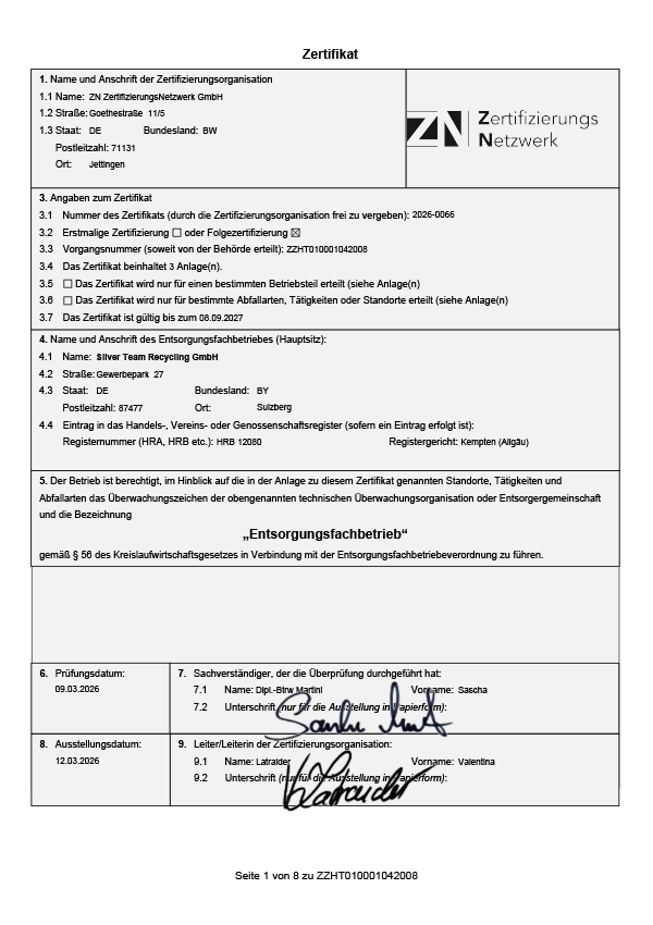 EfbV Certificate